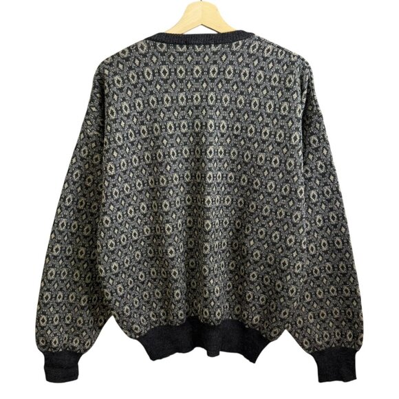 Vintage Club Room Mens Wool Geometric Print Vneck Sweater Gray L Retro Grandpa - Picture 2 of 6